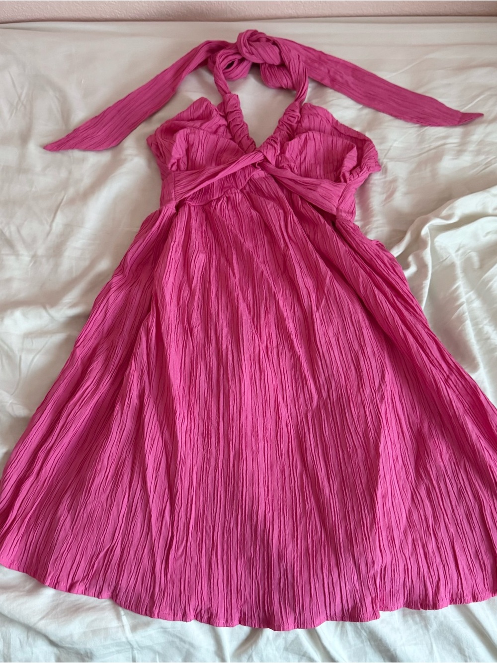 SHEIN Hot Pink Barbie Halter Neck Sundress Size Medium
